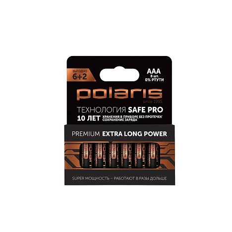 Батарейки щелочные Polaris PB AAA (8шт) Premium